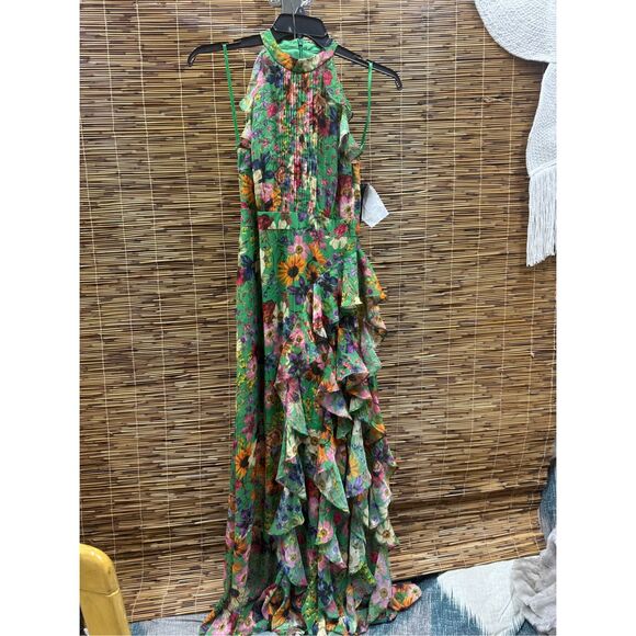 Betsy & Adam Women's Floral-Print Ruffled Halter Gown - Green size 4 US - Picture 2 of 3